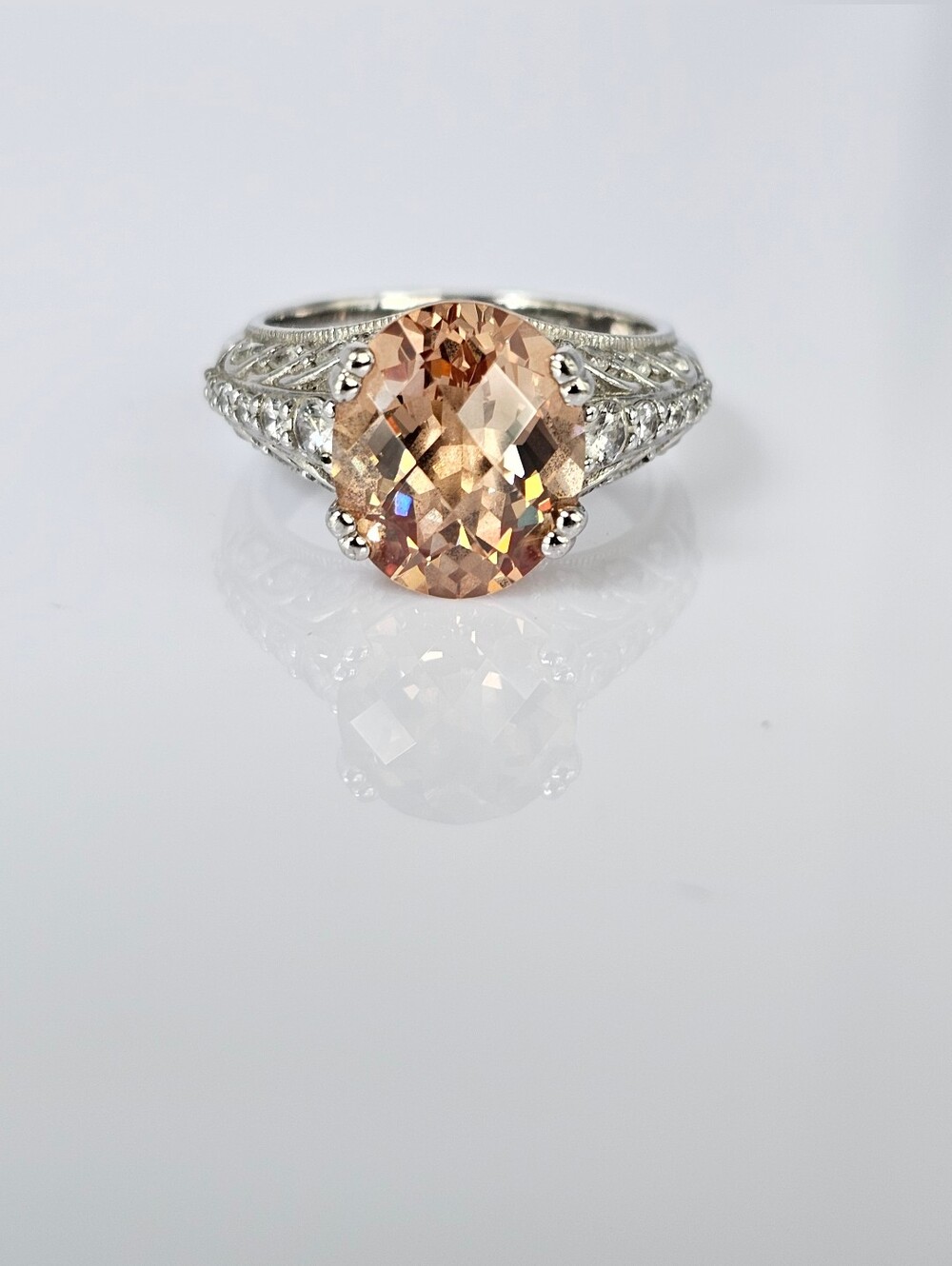 Authentic Tacori Morganite & Diamond Simulant Ring Sterling Silver Size 7!
